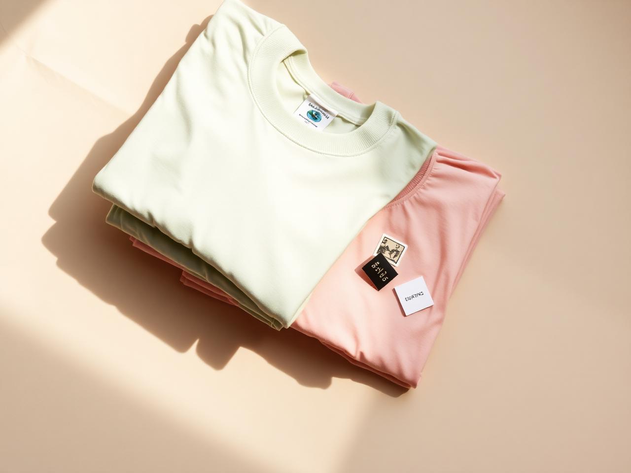 Folded cream, sage, and blush sendmysignal tees with signal stickers