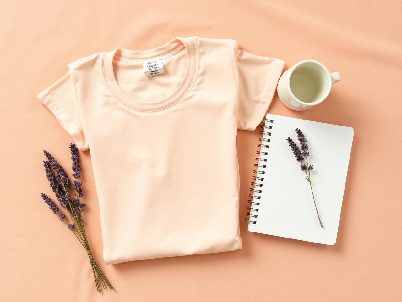 Folded cream Today I Am tee with a journal, mug, and dried lavender on linen.
